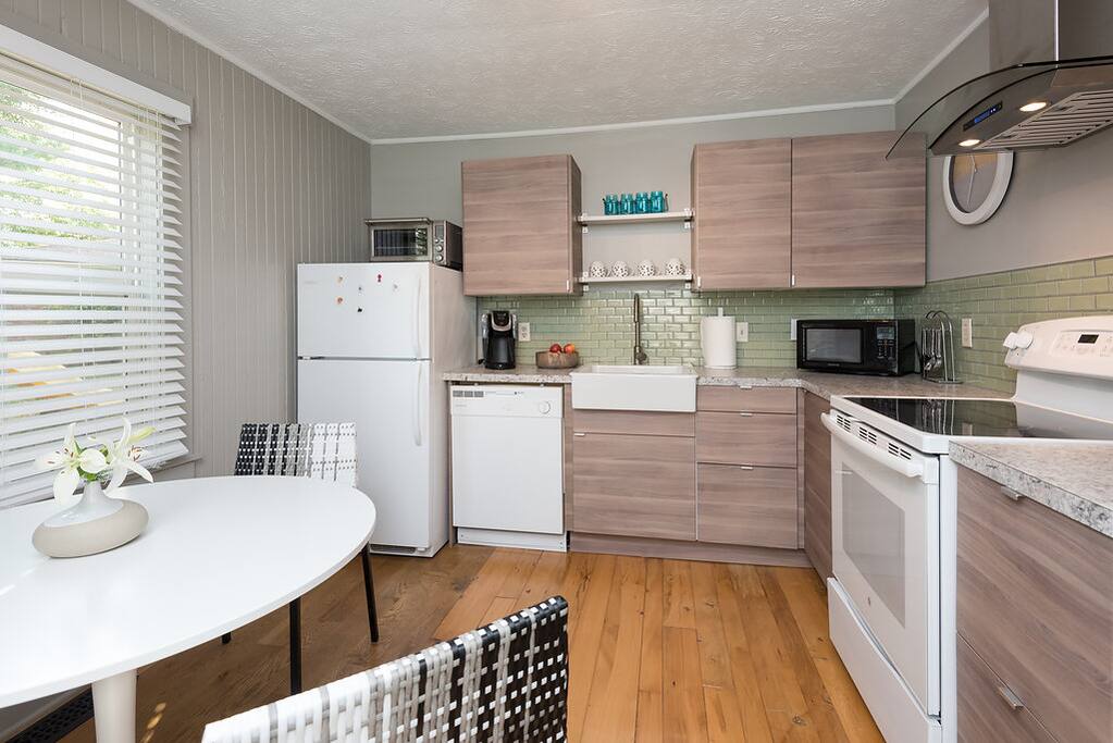 Fully stocked kitchen.