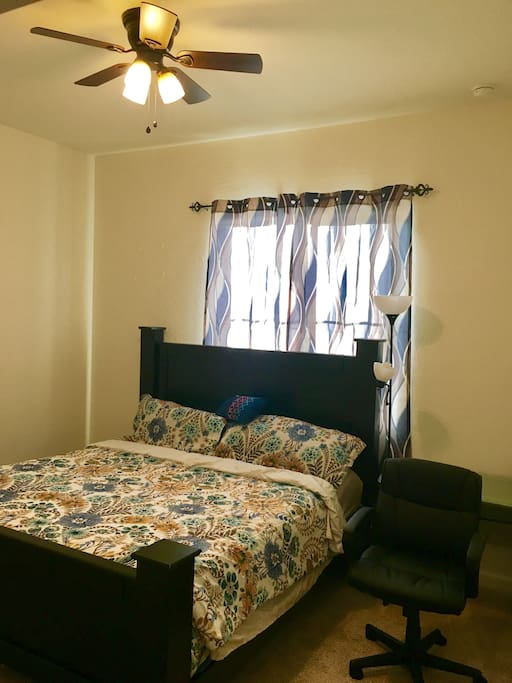 King bed with office desk and chair. Still space left for portable crib and more!!!
We can provide portable crib if needed!!!