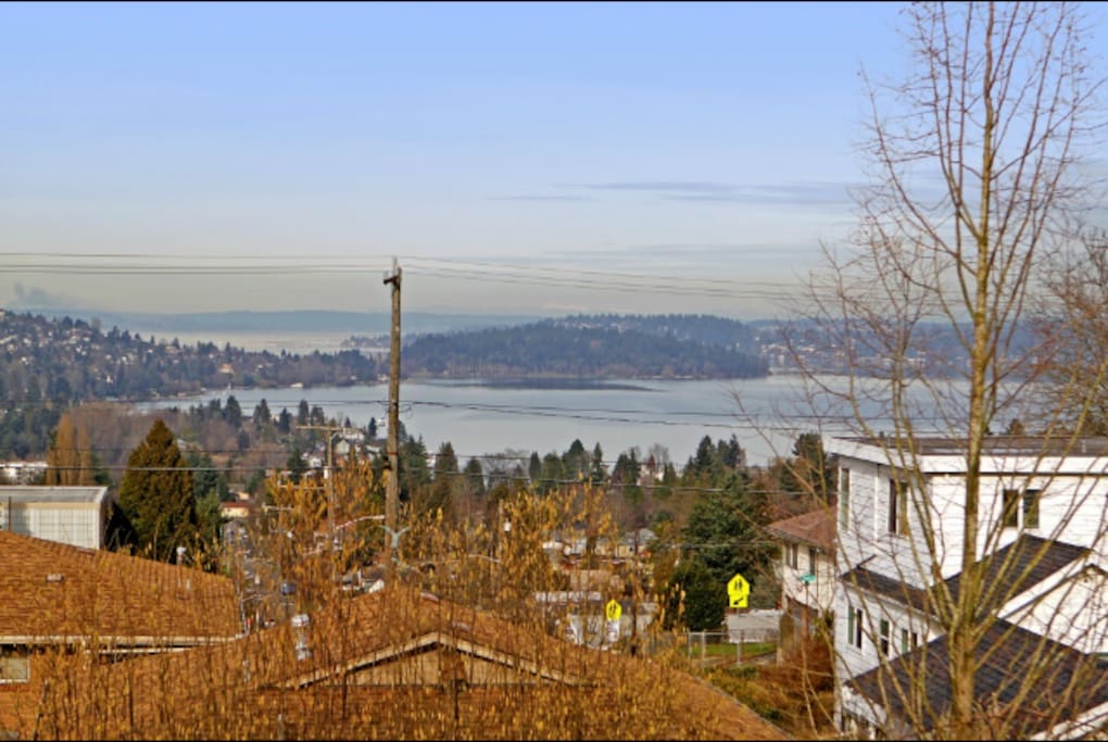 Beautiful views of the city, lakes, Mt Baker and both Cascade and Olympic mountain ranges from the top of our hill. There is a grassy mall just a walk away, perfect for a picnic while taking in the scene.