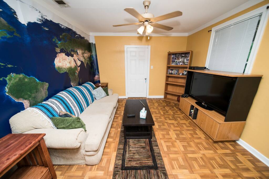 Living room complete with 47" HD TV, Chromecast & X-box. Couch is super comfy too.