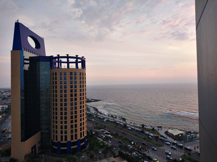 Corner view of Corniche from high floor