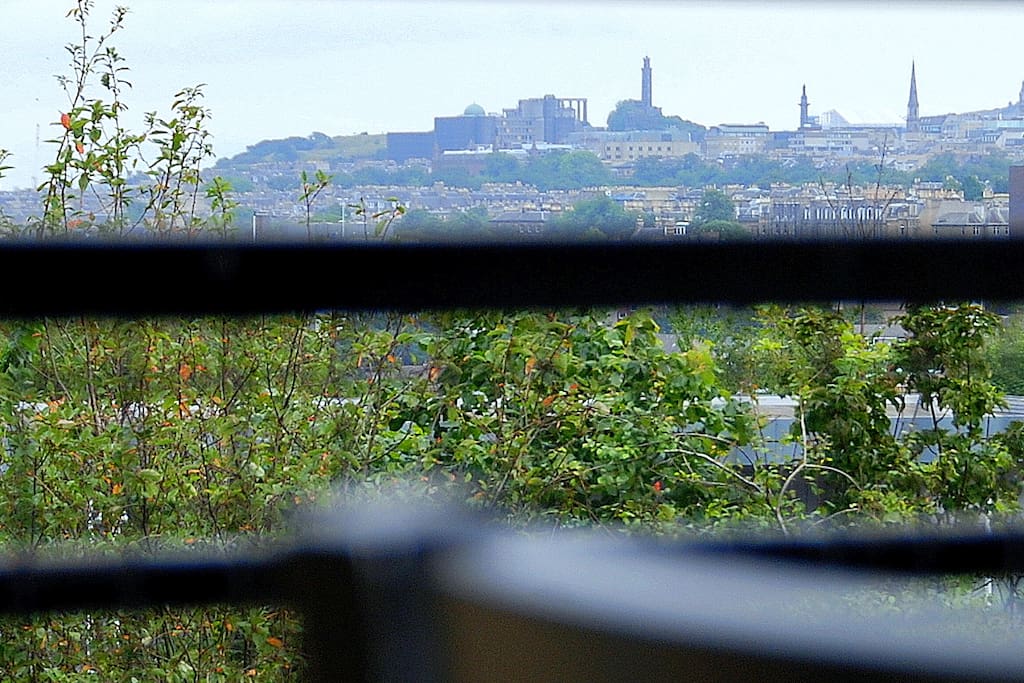 View from dining chair towards the Castle and Calton Hill Monuments