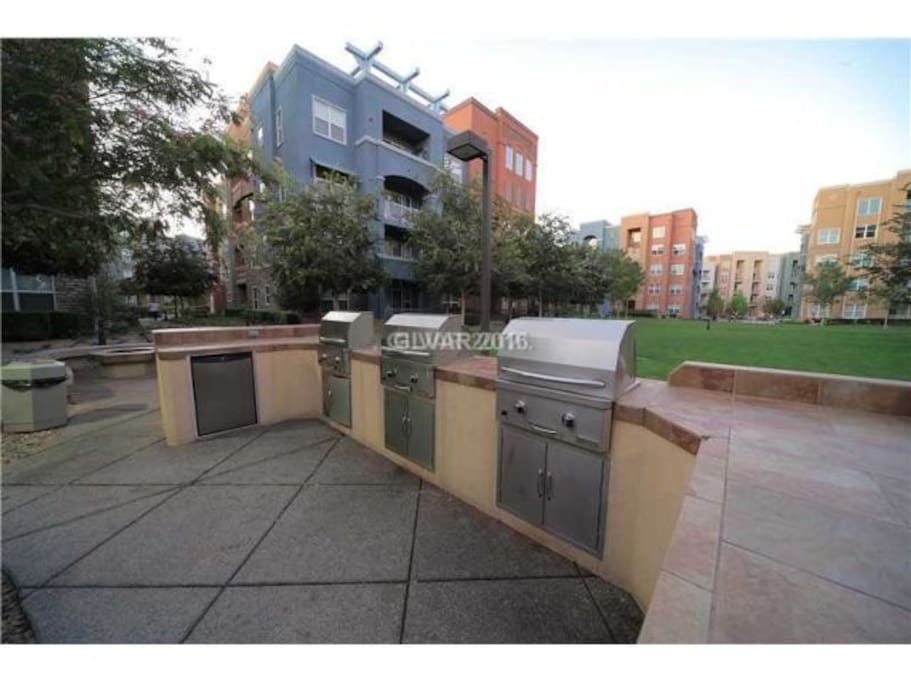 Outisde space with bbq grills