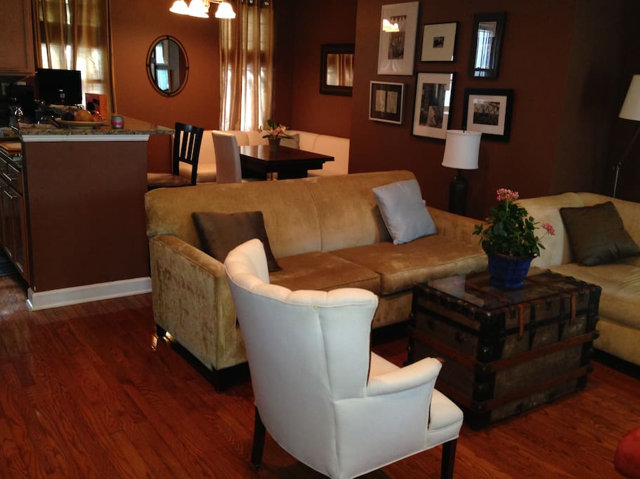 Living room, dining room and kitchen - open floor plan