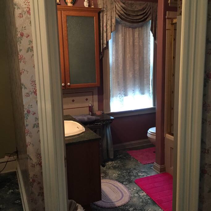 Private bath, shower tub, and frig.