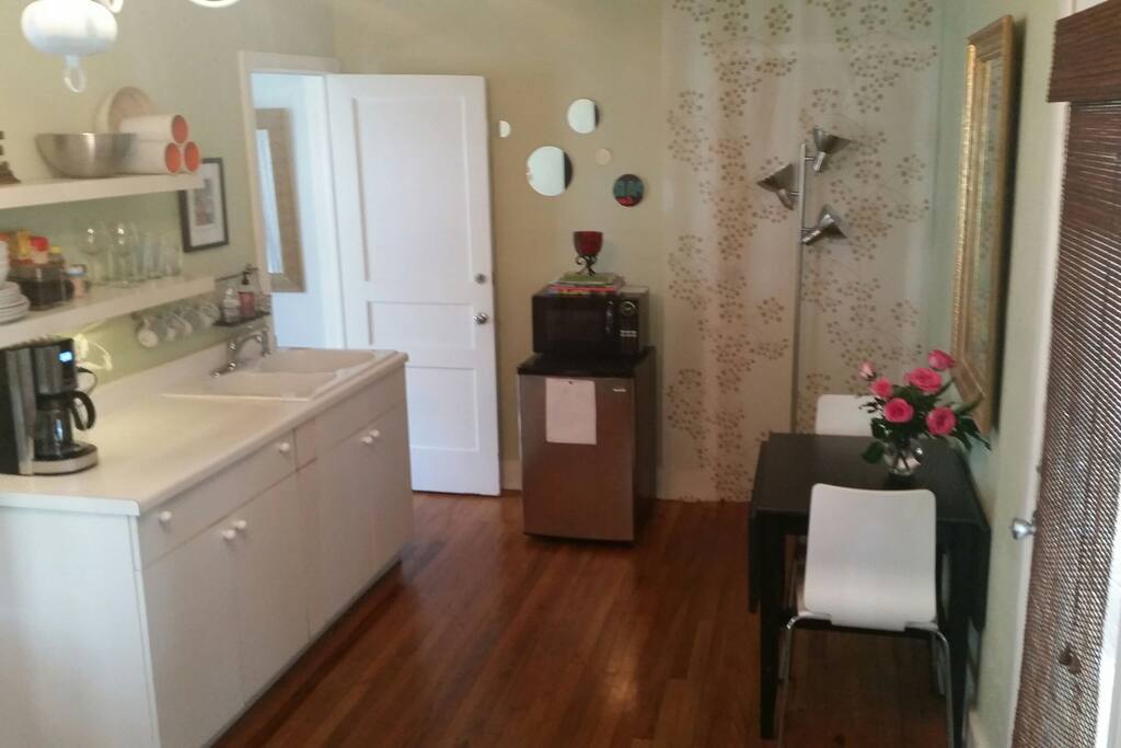 Well a pointed eating/work area. Has an electric skillet, toaster oven and microwave, you name it.