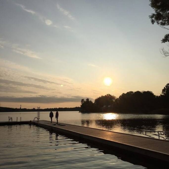 Beautiful lake with beach within walking distance.