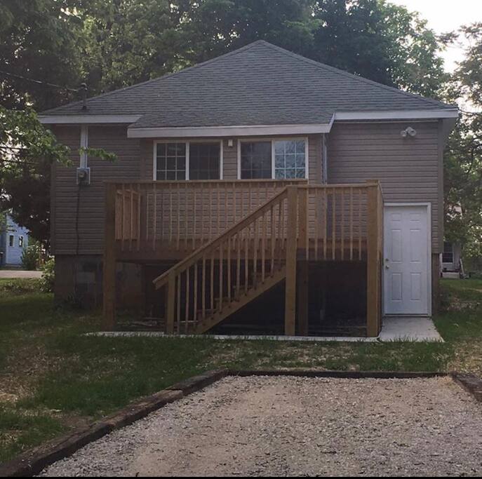 Back patio and off-street parking.