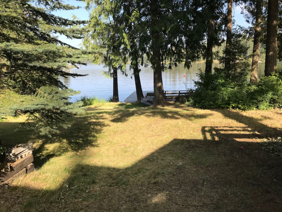 Back yard gently sloping to the lake