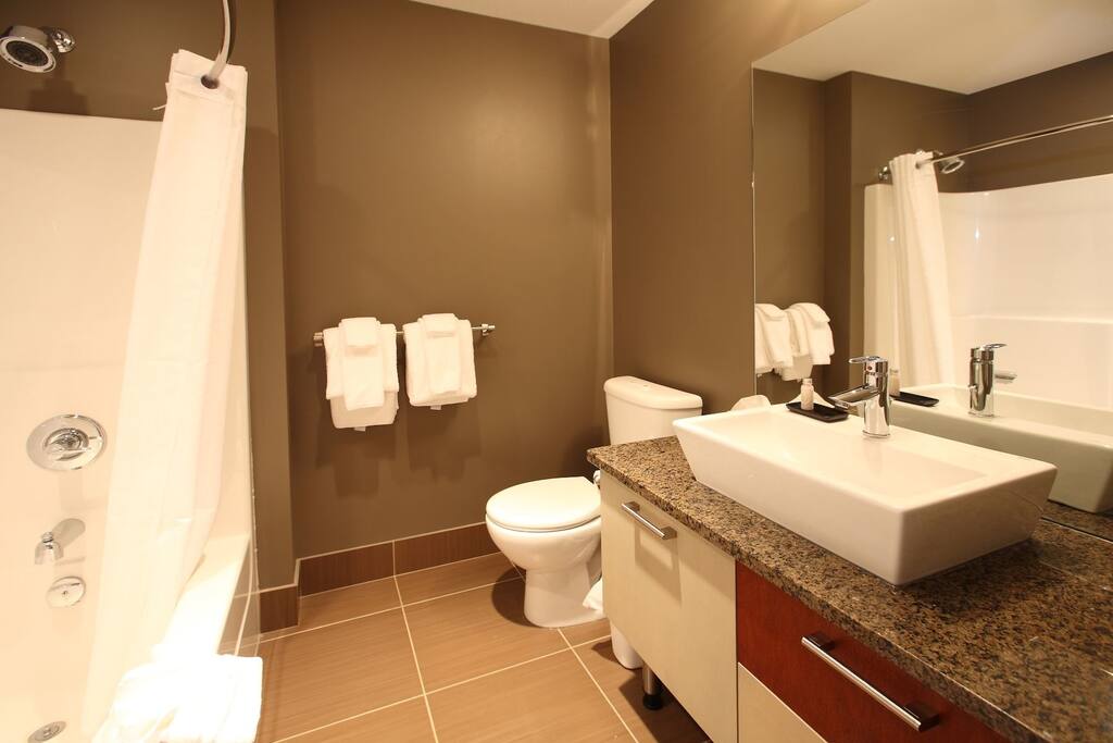 The bathrooms are spacious, clean and modern