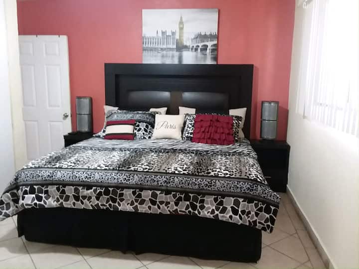 Cama tamaño king, lavadero privado.