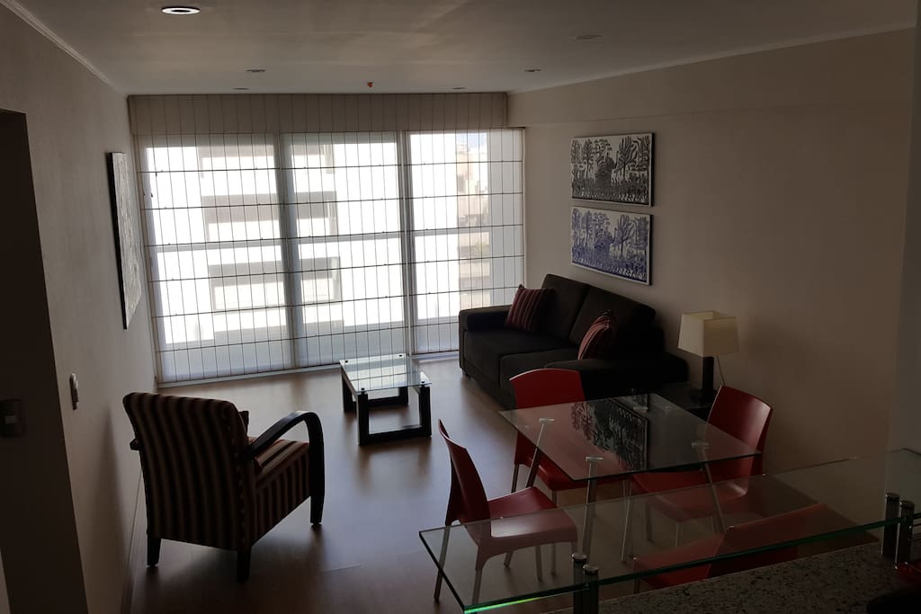 Dining room, living room and balcony