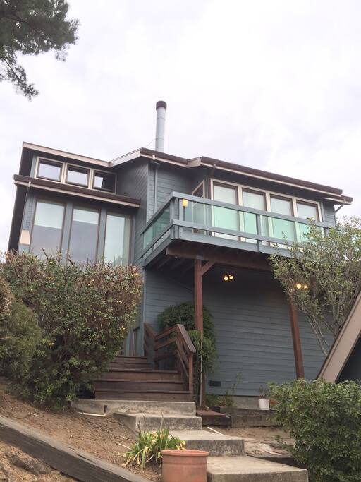 Front view from walkway up to the house.