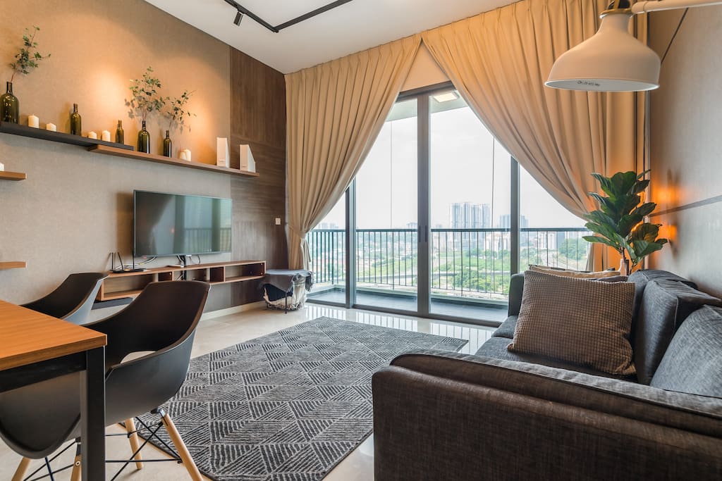 City view balcony with spacious living