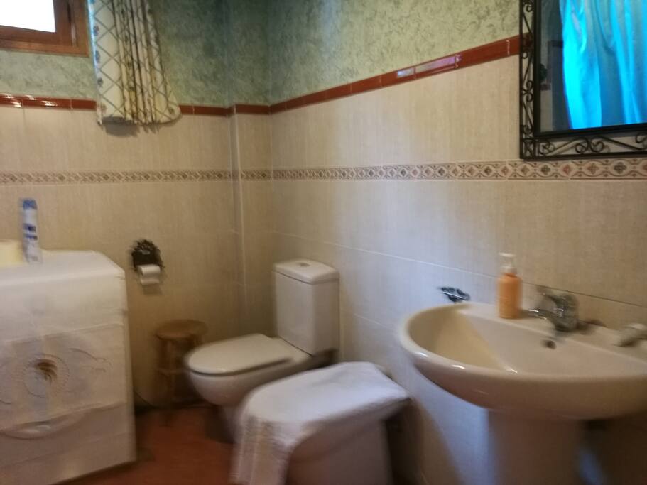 Baño completo con bañera, bidet, y lavadora