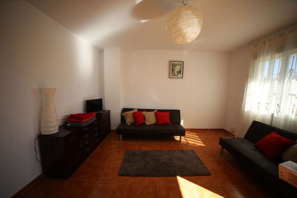 The living room, with 2 sofa beds.