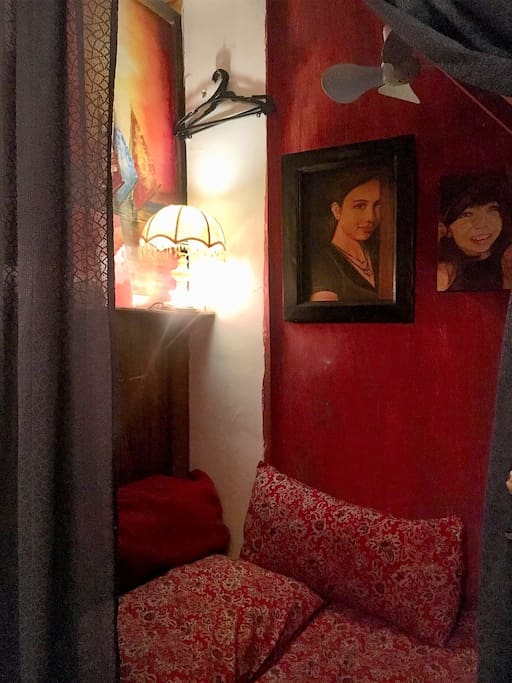 Bangketo Homestay, bed space under stairs very similar to Harry Potter's room. No door, only curtains.