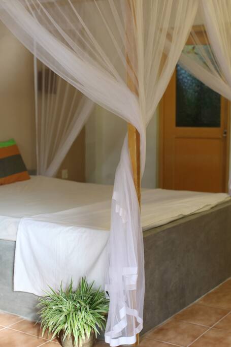 Newly redecorated, the bedroom is clean and airy with a double bed
