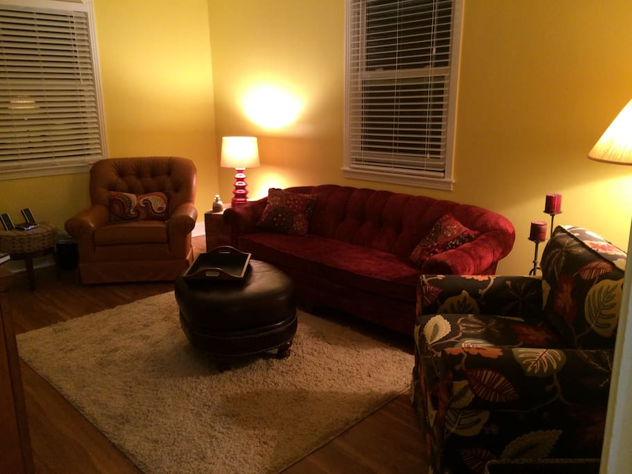 Night time, put your feet up on the leather ottoman or use it as a coffee table.