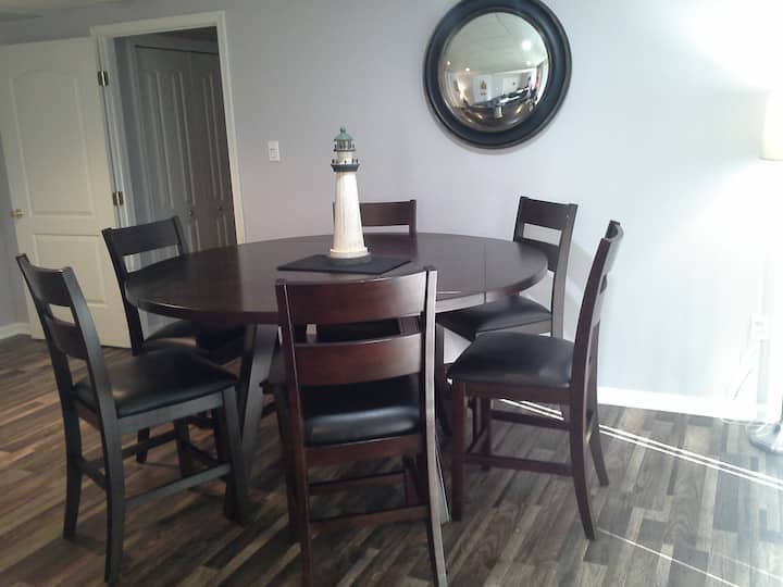 Lower level sitting room table for playing games.