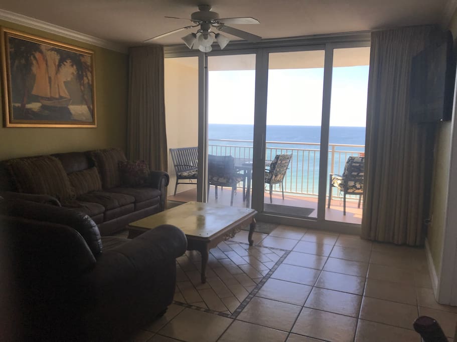 Direct Beachfront view with 60 inch HD TV.