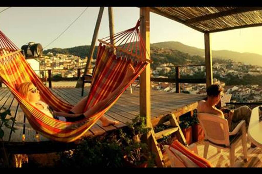 Chilling on the terrace at sunset