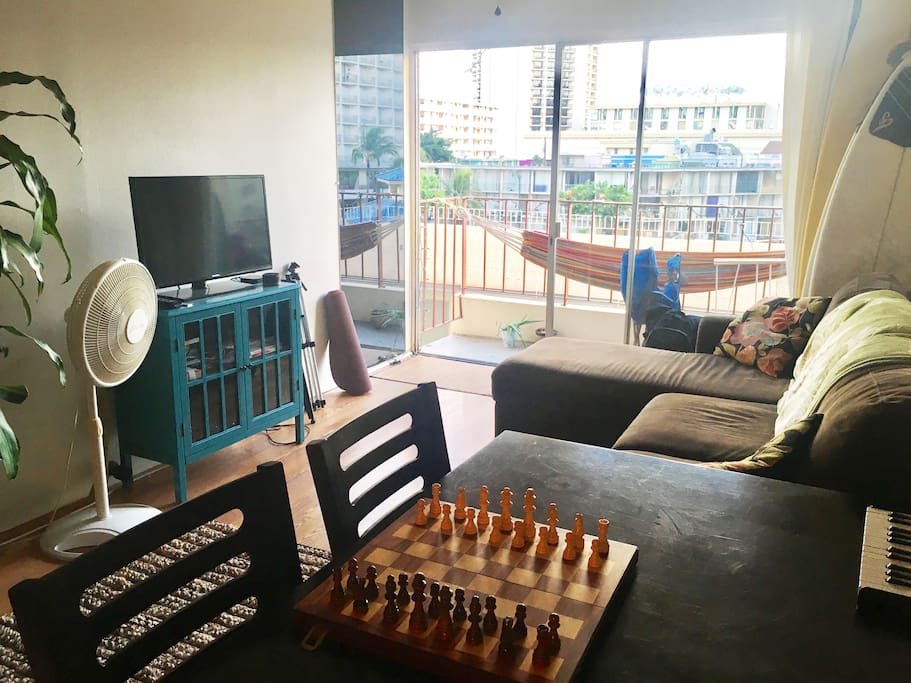 Views, board storage and central location.