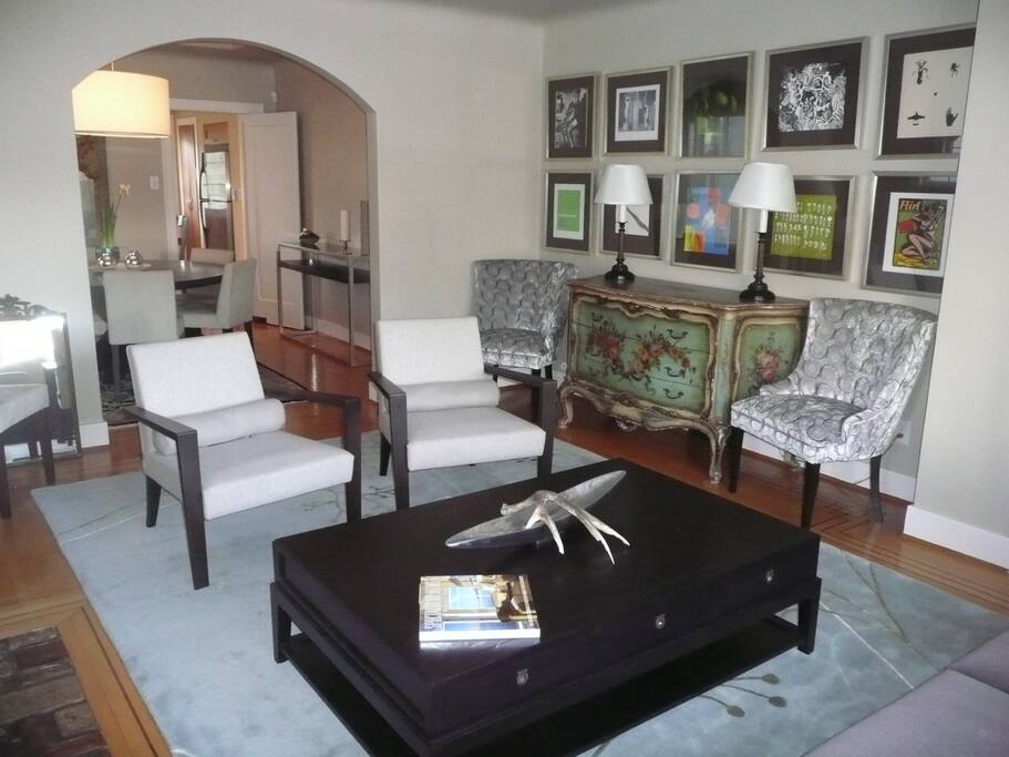 Living room looking into dining room & kitchen