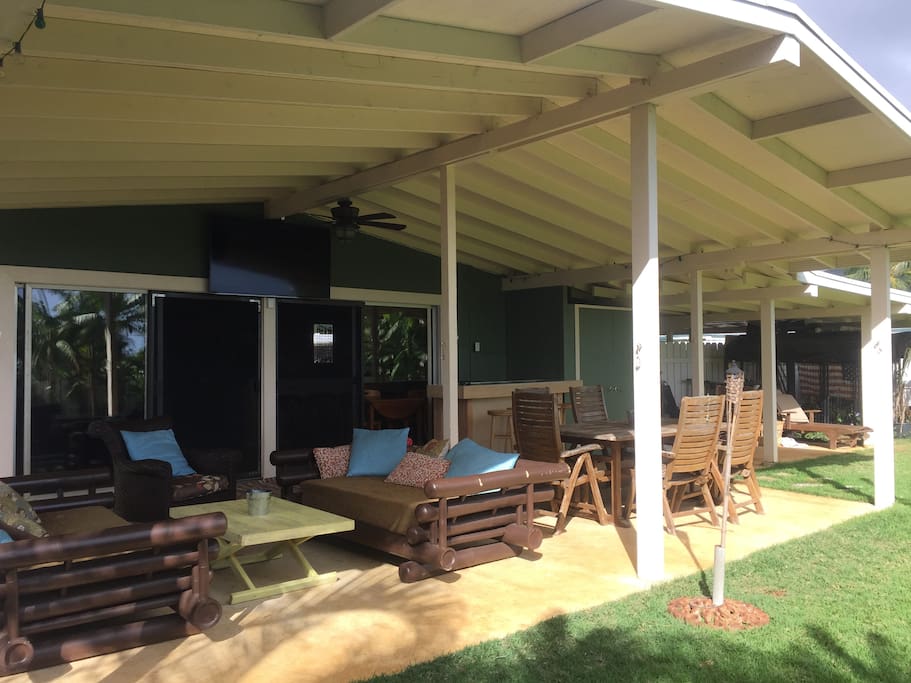 The spacious covered lanai is the best place to relax between adventures