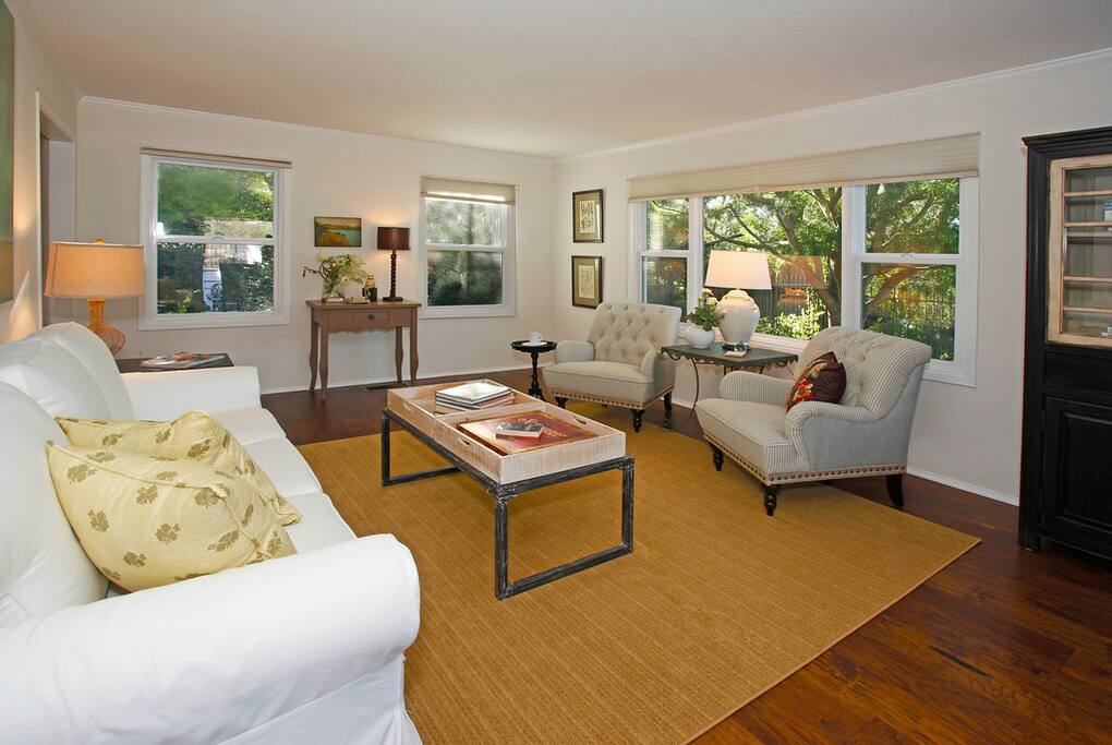 Living Room with backyard views