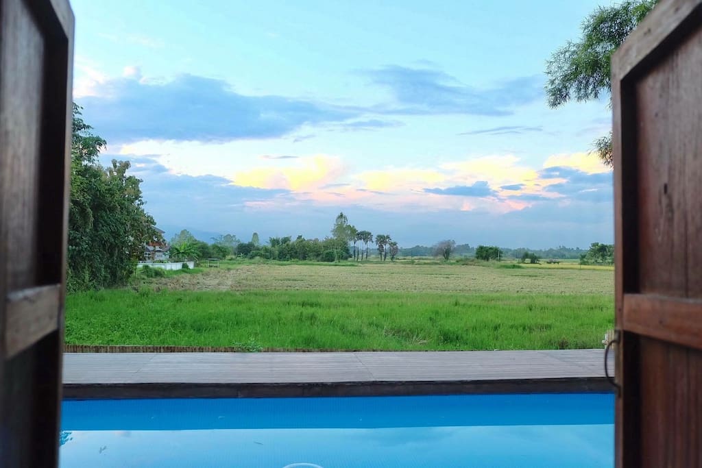 Pool & Rice field view from bedroom