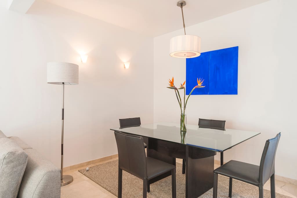 Spacious dining area for four.