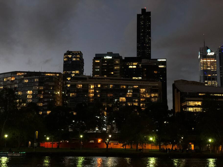 View of the property at night