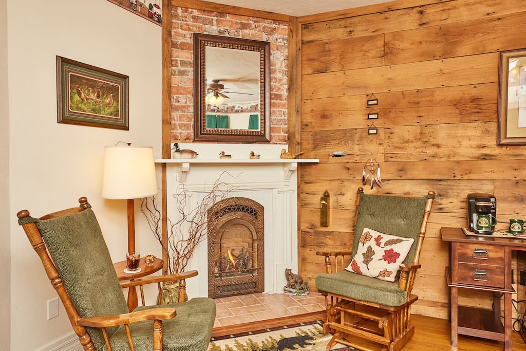 Comfy seating area and working fireplace