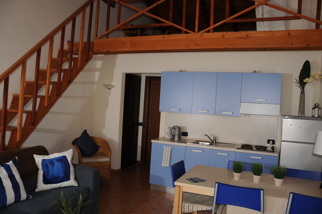 The living/dining/kitchen area