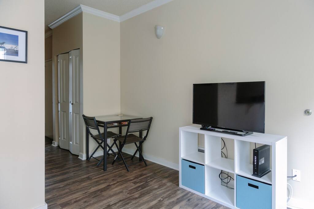 TV includes Roku with video streaming (Netflix provided).