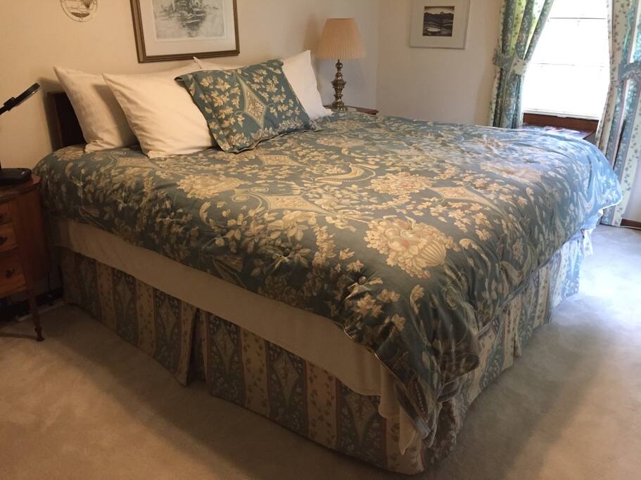 The King size Sterns & Foster bed provides comfort and plenty of room to stretch out!