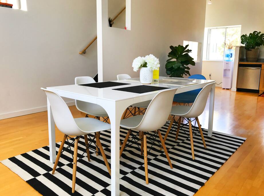 The dining room table. Perfect for group meals or coffee talk.