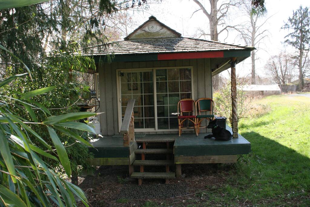 Teahouse in early Spring with puppy