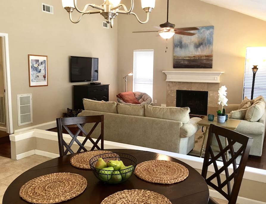 The dining and living areas share the room, creating a wonderfully open atmosphere.