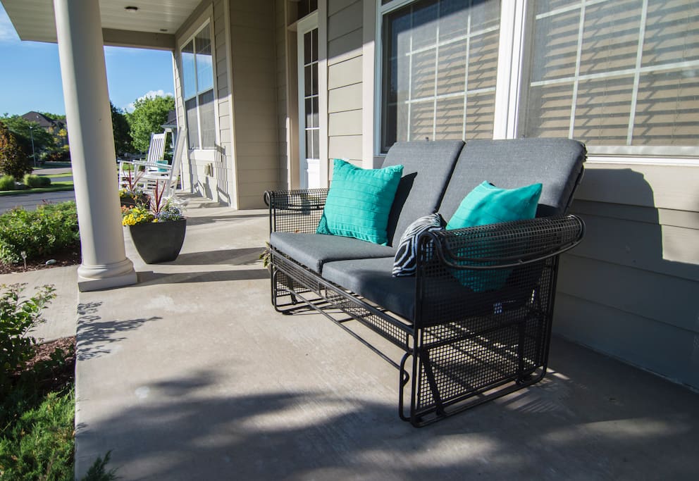 Front porch looks out on a park