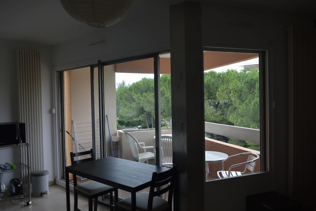 Vue sur la terrasse avec table à manger