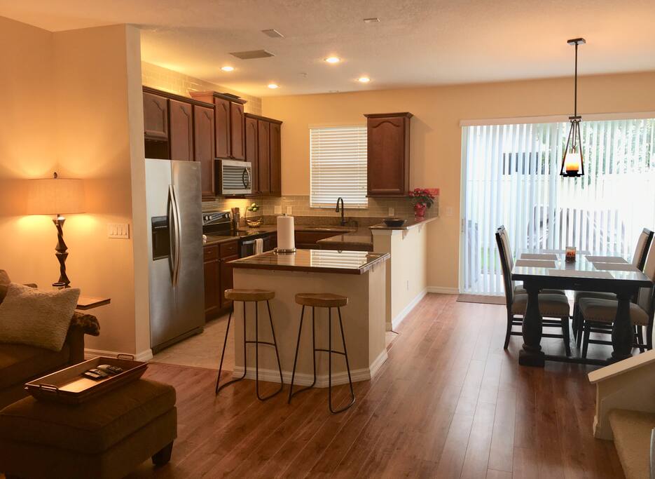 Open concept Kitchen, Dining and Living room
