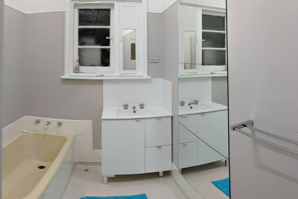 renovated older style bathroom for guest use.