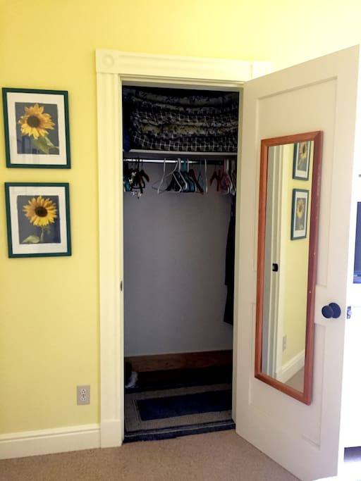 Spacious closet with full length mirror
