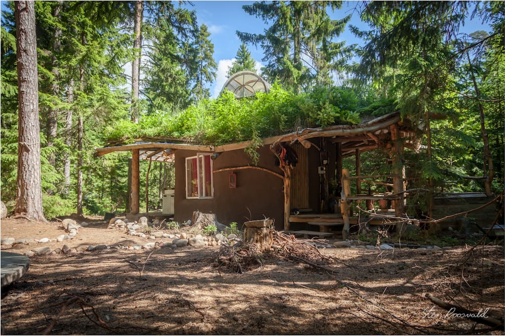 Straw-bale sauna lit every night