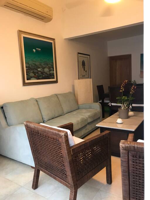 Sofa-Bed Queen Size, Living Room with Cable TV - Sofa Cama Queen, sala con televisión por cable