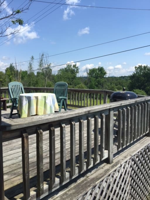 Large back deck overlooking Owls Head in Quebec.