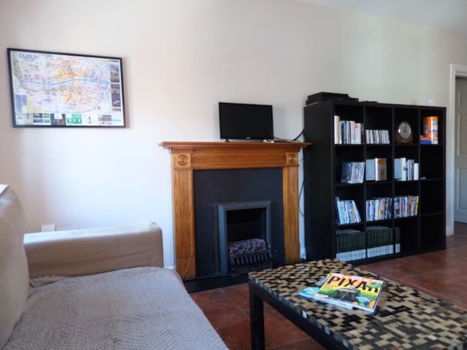 Sitting room with fireplace.