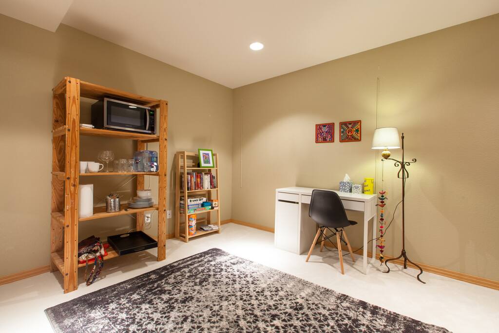 Plates, Cutlery, Microwave, Games and Books + Desk